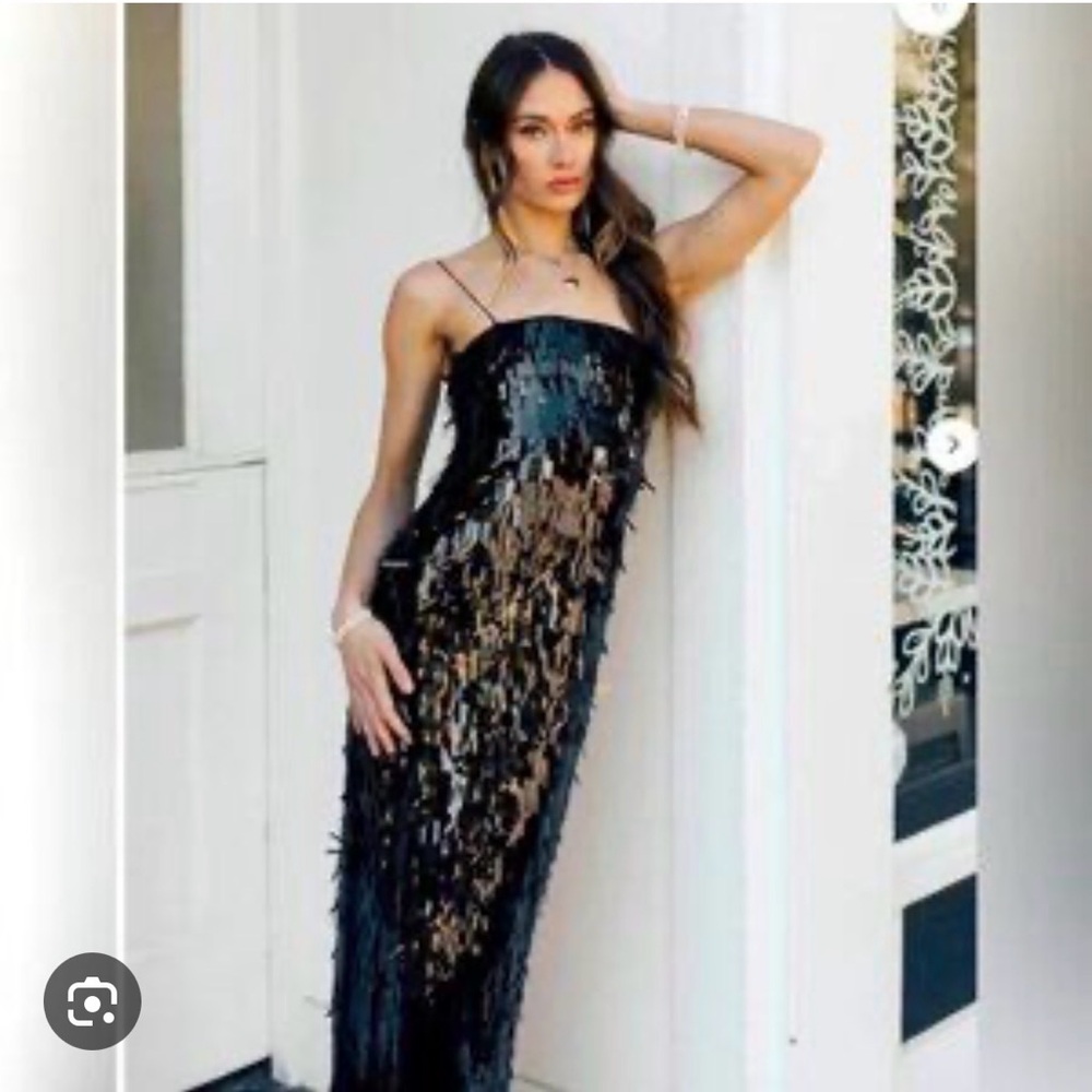 Charlize Sequin Midi Dress in Black